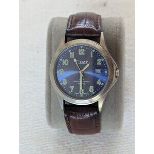 Essex Men's Blue Dial Field Watch Brown Leather Strap Quartz 36815FM (w Battery)